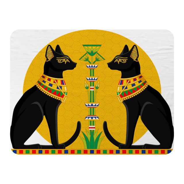 Benjamin Tate Design Illustration Of Black Egyptian Cats With Papyrus Blanket in Natural - Size: 120 cm x 150 cm - image 1