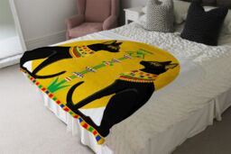 Benjamin Tate Design Illustration Of Black Egyptian Cats With Papyrus Blanket in Natural - Size: 120 cm x 150 cm - thumbnail 3