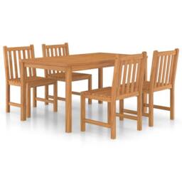 Berkfield Home Beautiful 5 Piece Garden Dining Set Solid Teak Wood in Brown - thumbnail 3