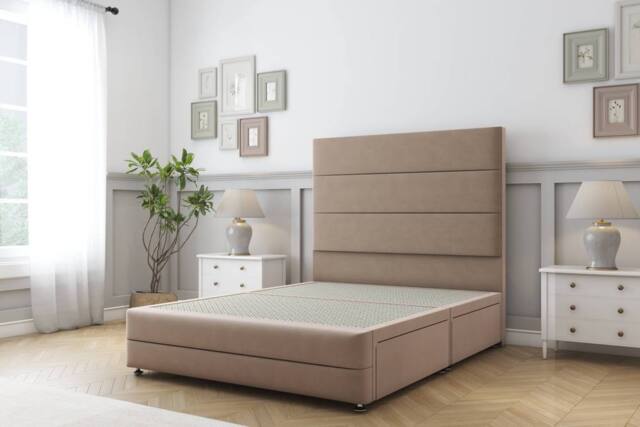 "Sloomy Monaco Plush Divan Base 2 Drawers -54"" Headboard & 12"" Footboard in Taupe - Size: Single" - image 1