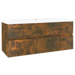 Berkfield Home Sink Cabinet with Built-in Basin Smoked Oak Engineered Wood in Brown - thumbnail 4