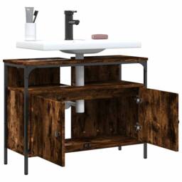 Berkfield Home Bathroom Sink Cabinet Smoked Oak 80x30x60 cm Engineered Wood in Brown - Size: 80 x 30 x 60 cm - thumbnail 4