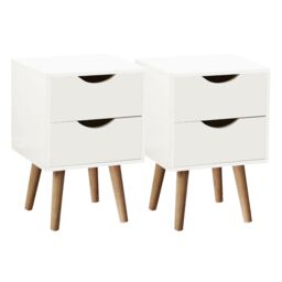 Home Source Bedside Cabinet 2 Drawer Bedroom Side Table Wooden Legs Modern in White - thumbnail 1