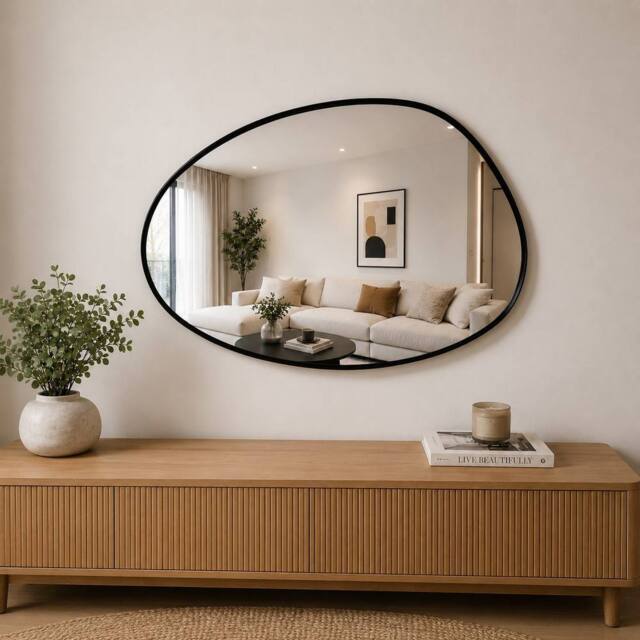 SPOT ON DEALZ Black Framed Pebble Mirror - image 1