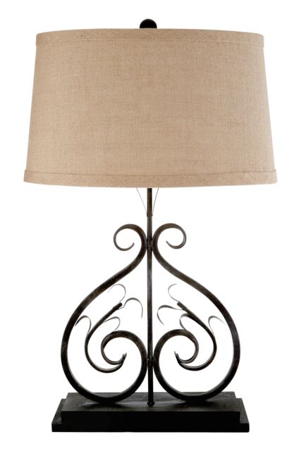 Orsina Black Decorative Table Lamp, Curled Metal Frame Lamp With Neutral Fabric Shade, Luxe Sculptural Desk Light - image 1
