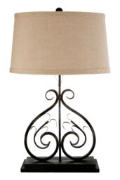 Orsina Black Decorative Table Lamp, Curled Metal Frame Lamp With Neutral Fabric Shade, Luxe Sculptural Desk Light - thumbnail 1