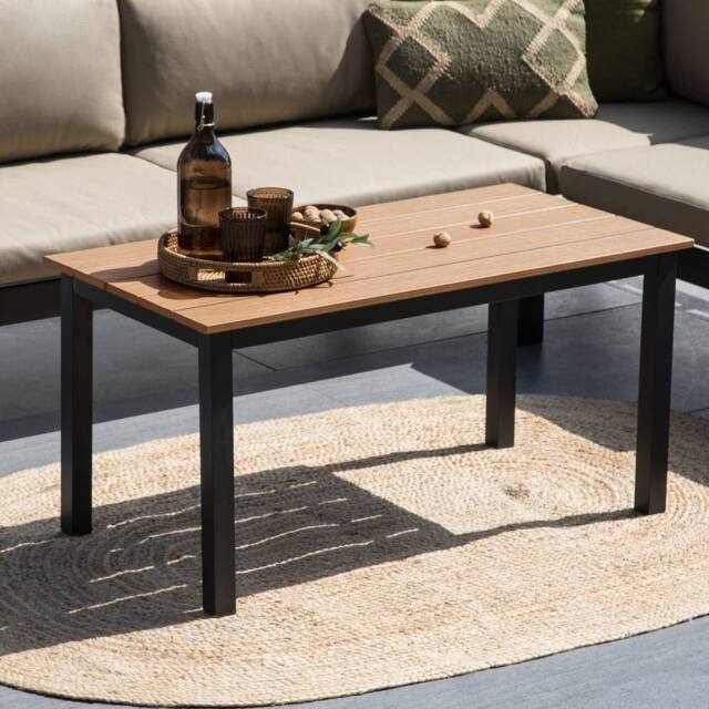Wyld and Coco Outdoor Coffee Table Plastic Wood Top Black Powder Coat Aluminium in Brown - image 1