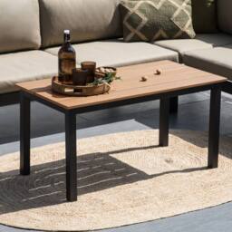 Wyld and Coco Outdoor Coffee Table Plastic Wood Top Black Powder Coat Aluminium in Brown - thumbnail 1