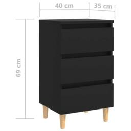 Berkfield Home Sturdy Bed Cabinet with Solid Wood Legs Black 40x35x69 cm - Size: 40 x 35 x 69 cm - thumbnail 7