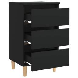 Berkfield Home Sturdy Bed Cabinet with Solid Wood Legs Black 40x35x69 cm - Size: 40 x 35 x 69 cm - thumbnail 4
