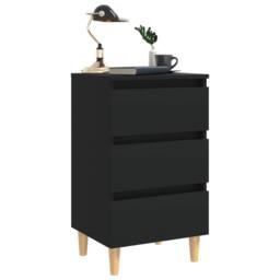 Berkfield Home Sturdy Bed Cabinet with Solid Wood Legs Black 40x35x69 cm - Size: 40 x 35 x 69 cm - thumbnail 1