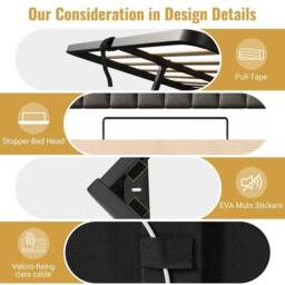 BTM LED Linen Bed with USB-C Charging & Hydraulic Storage in Grey - Size: Double - thumbnail 5