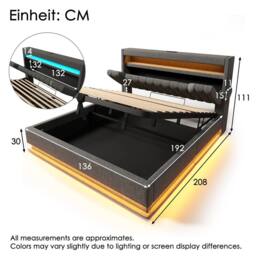 BTM LED Linen Bed with USB-C Charging & Hydraulic Storage in Grey - Size: Double - thumbnail 2