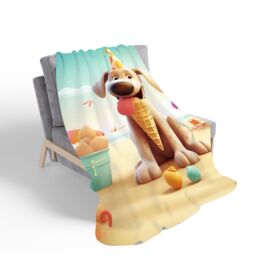 Warren Reed - Designer Dog On A Beach Holiday Sherpa Blanket in Yellow - Size: Large - thumbnail 2