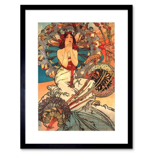 "Artery8 Mucha Nouveau Woman Floral Artwork Home Decor 12x16"" Framed Art Print - Size: W12"" x H16""" - image 1