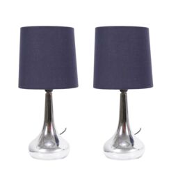ValueLights Teardrop Pair Fabric Shades Brushed Chrome Touch Table Lamps & Bulbs in Navy - thumbnail 2