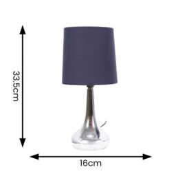 ValueLights Teardrop Pair Fabric Shades Brushed Chrome Touch Table Lamps & Bulbs in Navy - thumbnail 7