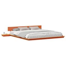 Berkfield Home Soft Floor Bed Frame with Bedside Tables Wax Brown 200x200cm Soli - Size: 200x200 cm