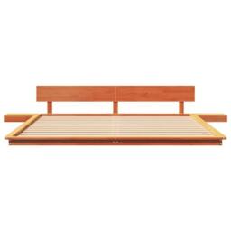 Berkfield Home Soft Floor Bed Frame with Bedside Tables Wax Brown 200x200cm Soli - Size: 200x200 cm - thumbnail 5