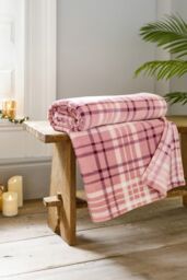 Deyongs Snuggle Check Throw Blanket 140x180cm - Super Soft Coral Fleece - Printed Plaid Design - 1846 in Pink - Size: 140 cm x 180 cm - thumbnail 1