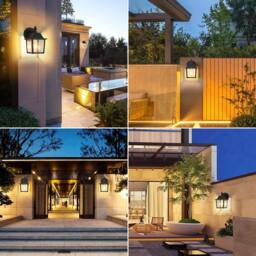 COMELY Outdoor Wall Lantern, Wall Lamp with Clear Glass Shade, E27，Black in Black - thumbnail 2