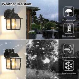 COMELY Outdoor Wall Lantern, Wall Lamp with Clear Glass Shade, E27，Black in Black - thumbnail 4