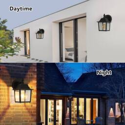 COMELY Outdoor Wall Lantern, Wall Lamp with Clear Glass Shade, E27，Black in Black - thumbnail 3