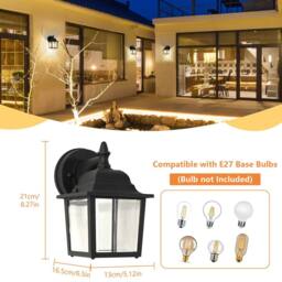 COMELY Outdoor Wall Lantern, Wall Lamp with Clear Glass Shade, E27，Black in Black - thumbnail 5