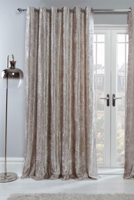 OHS Ready Made Eyelet Crushed Velvet Curtains, Natural - Size: 167 cm width x 183 cm drop - image 1