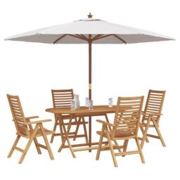 Berkfield Home 5 Piece Garden Dining Set Foldable Solid Wood Teak in Brown - thumbnail 3