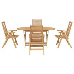 Berkfield Home 5 Piece Garden Dining Set Foldable Solid Wood Teak in Brown - thumbnail 7