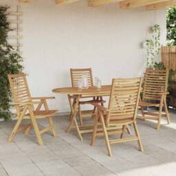 Berkfield Home 5 Piece Garden Dining Set Foldable Solid Wood Teak in Brown - thumbnail 4