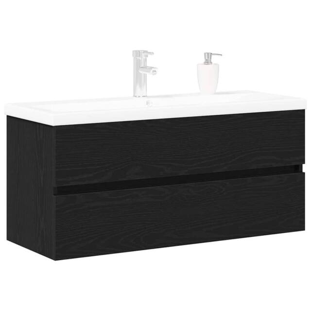 Berkfield Home Sink Cabinet with Built-in Basin Black Oak Engineered Wood - image 1