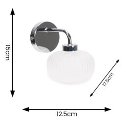 ValueLights Amaia Polished Chrome IP44 Rated Single Frosted Ribbed Glass Wall Light in Silver - thumbnail 7