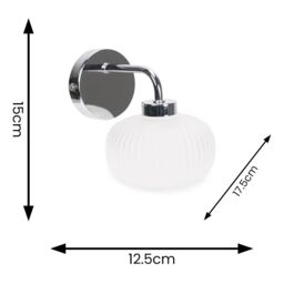 ValueLights Amaia Polished Chrome IP44 Rated Single Frosted Ribbed Glass Wall Light in Silver - thumbnail 6