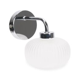 ValueLights Amaia Polished Chrome IP44 Rated Single Frosted Ribbed Glass Wall Light in Silver - thumbnail 5