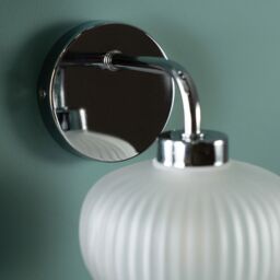 ValueLights Amaia Polished Chrome IP44 Rated Single Frosted Ribbed Glass Wall Light in Silver - thumbnail 3