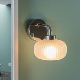 ValueLights Amaia Polished Chrome IP44 Rated Single Frosted Ribbed Glass Wall Light in Silver - thumbnail 2