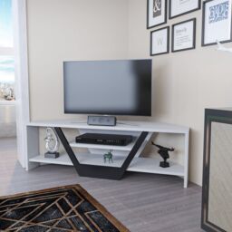Decorotika Sares Corner TV Stand TV Unit for TVs up to 55 inch in White - thumbnail 2