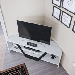 Decorotika Sares Corner TV Stand TV Unit for TVs up to 55 inch in White - thumbnail 3