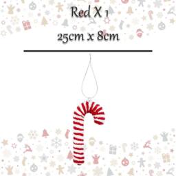 VFM e-Store Christmas Knitted Candy Cane Hanging Decoration 25cm x 8cm Red X 1 - Size: 25 cm x 8 cm - thumbnail 2