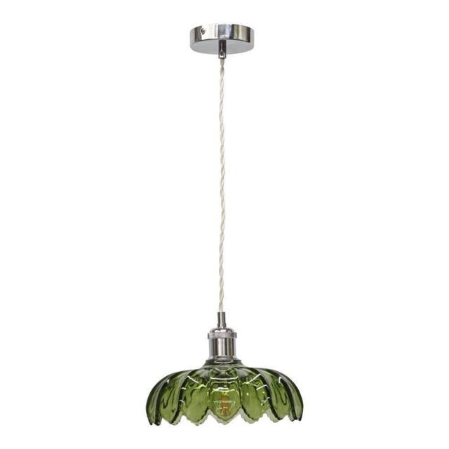 First Choice Lighting Alice - Green Leaf Design Pendant Shade with Chrome Flex Set - image 1