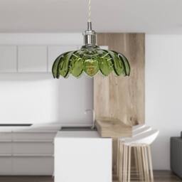 First Choice Lighting Alice - Green Leaf Design Pendant Shade with Chrome Flex Set - thumbnail 3