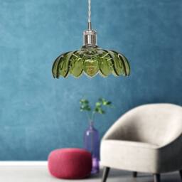 First Choice Lighting Alice - Green Leaf Design Pendant Shade with Chrome Flex Set - thumbnail 2