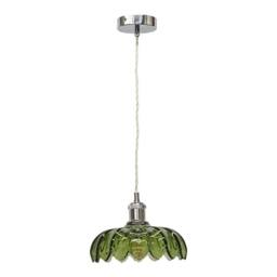 First Choice Lighting Alice - Green Leaf Design Pendant Shade with Chrome Flex Set
