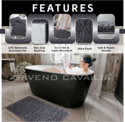 GAVENO CAVAILIA 2 Piece Zero Twist Bath Mat Set in Charcoal - thumbnail 3