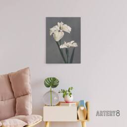 "Artery8 White Water Iris Flowers Canvas Wall Art Print Ogawa Kazumasa in Grey - Size: W24"" x H32""" - thumbnail 3