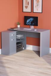 Home Discount Vida Designs Longton Adjustable Computer Desk PC Table Storage Office Study Gaming Furniture in Grey