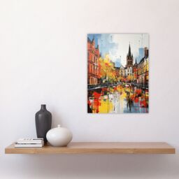 "Artery8 Glasgow Cityscape Vibrant Oil Painting Red Yellow Autumn In Scotland Unframed Wall Art Print Poster Home Decor Premium - Size: W12"" x H16""" - thumbnail 4