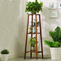 NESTLUNE 3tier Tall Bamboo Plant Stand Pot Holder Shelf in Brown - Size: 100 cm x 15 cm - thumbnail 2